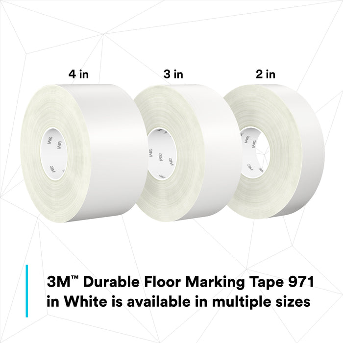 3M Durable Floor Marking Tape 971, White, 3 in x 36 yd, 17 mil, 4 Rolls/Case