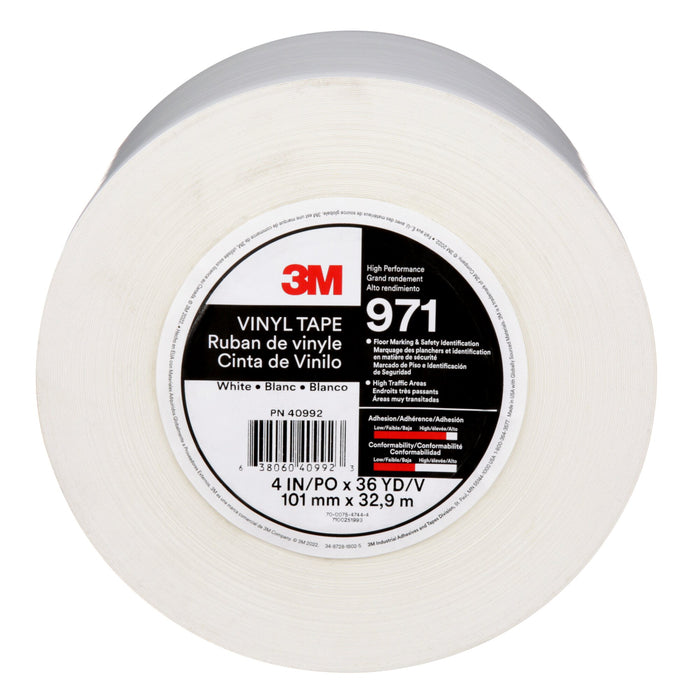 3M Durable Floor Marking Tape 971, White, 4 in x 36 yd, 17 mil, 3 Rolls/Case