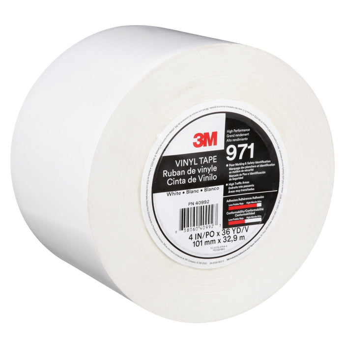3M Durable Floor Marking Tape 971, White, 4 in x 36 yd, 17 mil, 3 Rolls/Case
