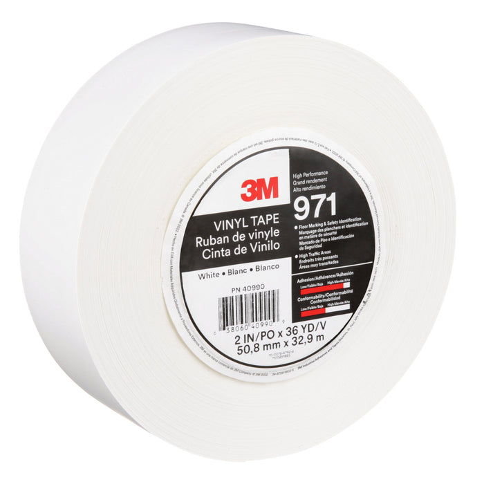 3M Durable Floor Marking Tape 971, White, 2 in x 36 yd, 17 mil, 6 Rolls/Case