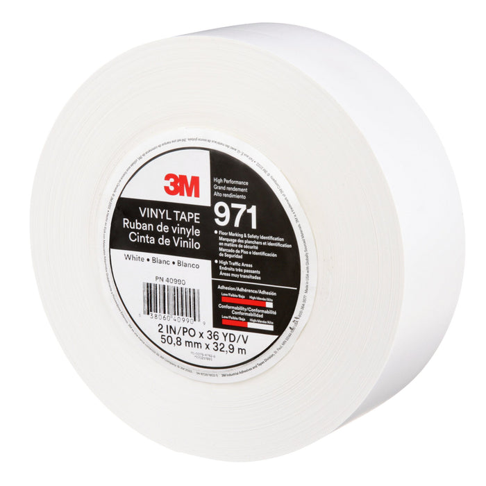 3M Durable Floor Marking Tape 971, White, 2 in x 36 yd, 17 mil, 6 Rolls/Case