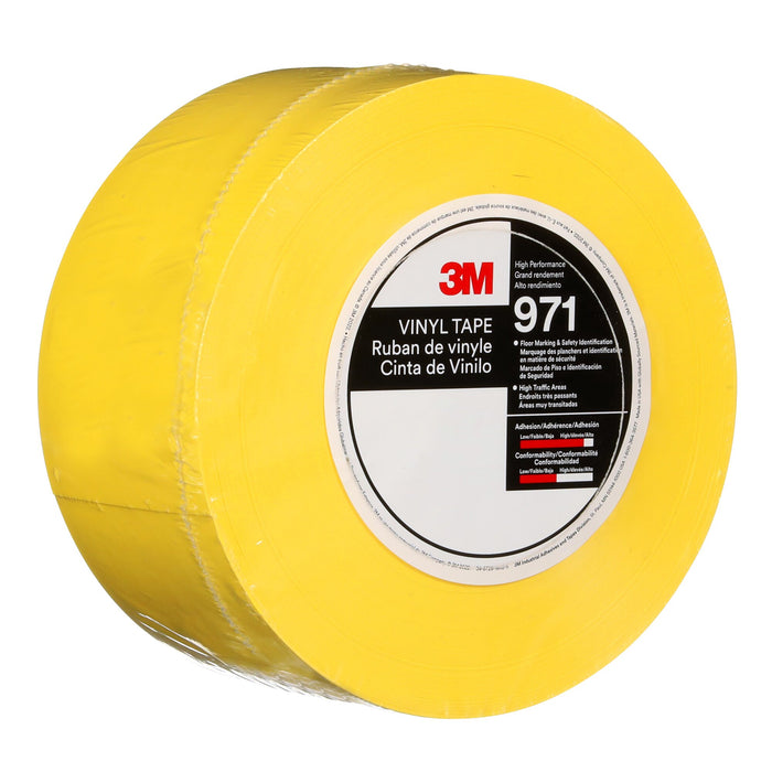 3M Durable Floor Marking Tape 971, Yellow, 3 in x 36 yd, 17 mil, 4 Rolls/Case