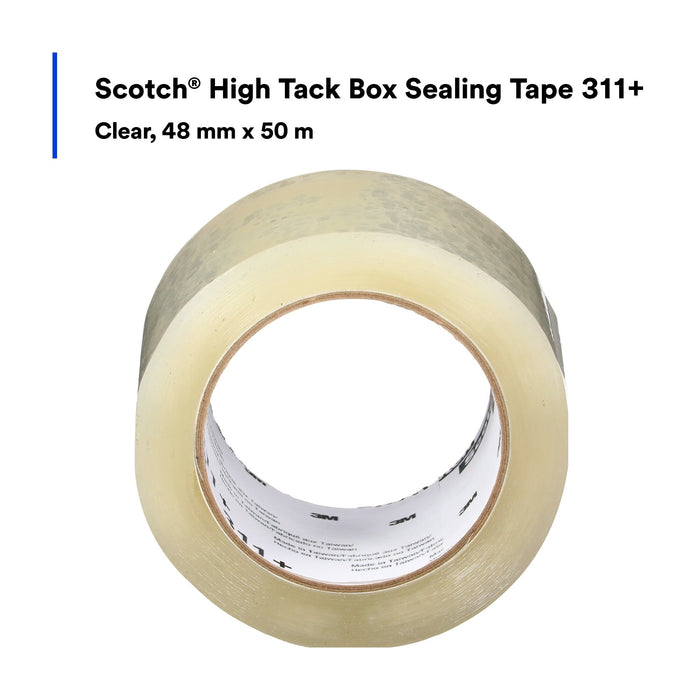 Scotch® High Tack Box Sealing Tape 311+, Clear, 72 mm x 100 m