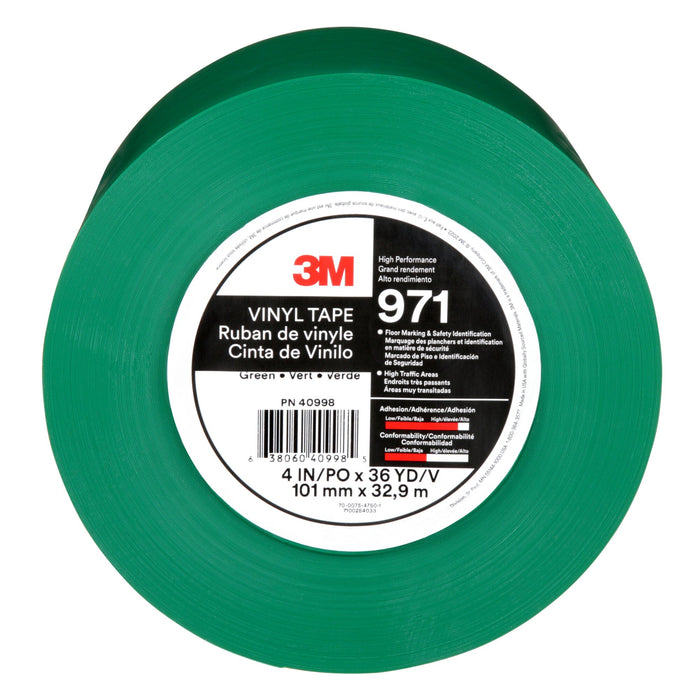 3M Durable Floor Marking Tape 971, Green, 4 in x 36 yd, 17 mil, 3 Rolls/Case