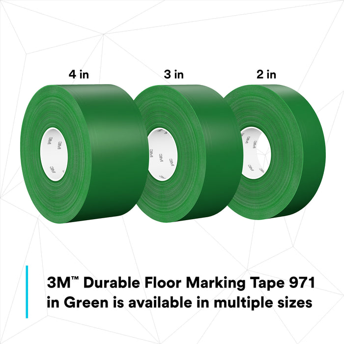 3M Durable Floor Marking Tape 971, Green, 2 in x 36 yd, 17 mil, 6 Rolls/Case