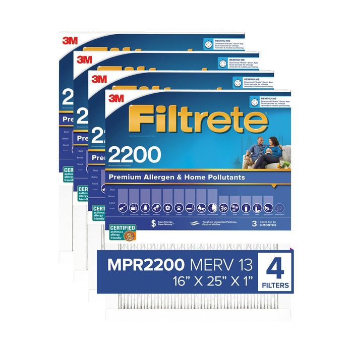 Filtrete High Performance Air Filter 2200 MPR EA01-4, 16 in x 25 in x 1 in