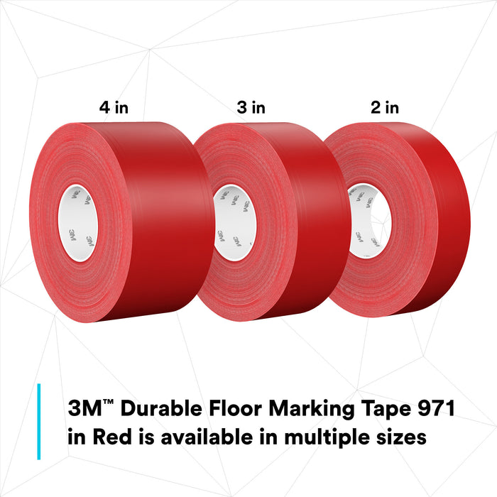 3M Durable Floor Marking Tape 971, Red, 4 in x 36 yd, 17 mil, 3 Rolls/Case