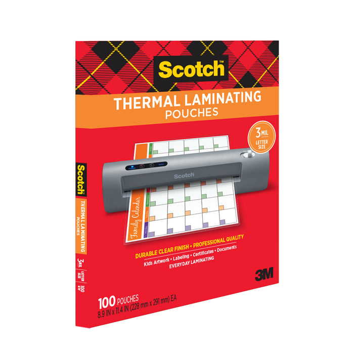 Scotch Thermal Pouches TP3854-100, 8.9 in x 11.4 in (228 mm x 291 mm)