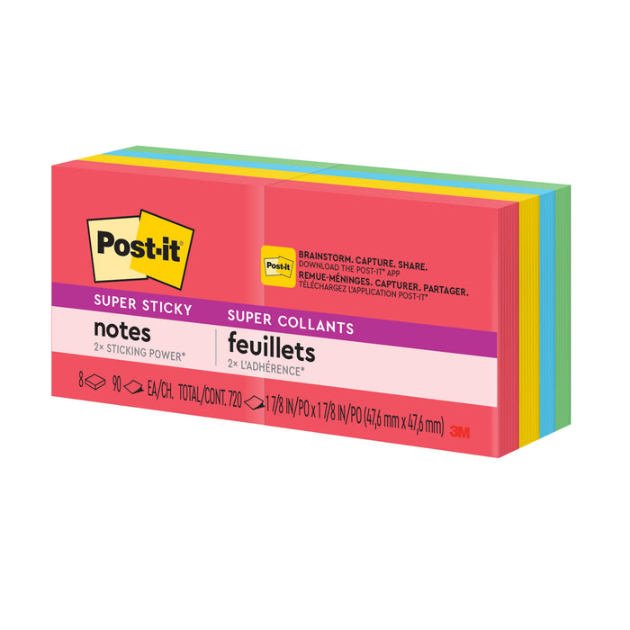 Post-it® Super Sticky Notes 622-8SSAN, 1.8 in x 1.8 in (47.6 mm x 47.6 mm)