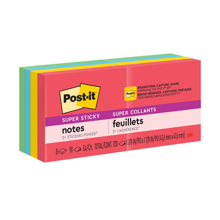 Post-it® Super Sticky Notes 622-8SSAN, 1.8 in x 1.8 in (47.6 mm x 47.6 mm)