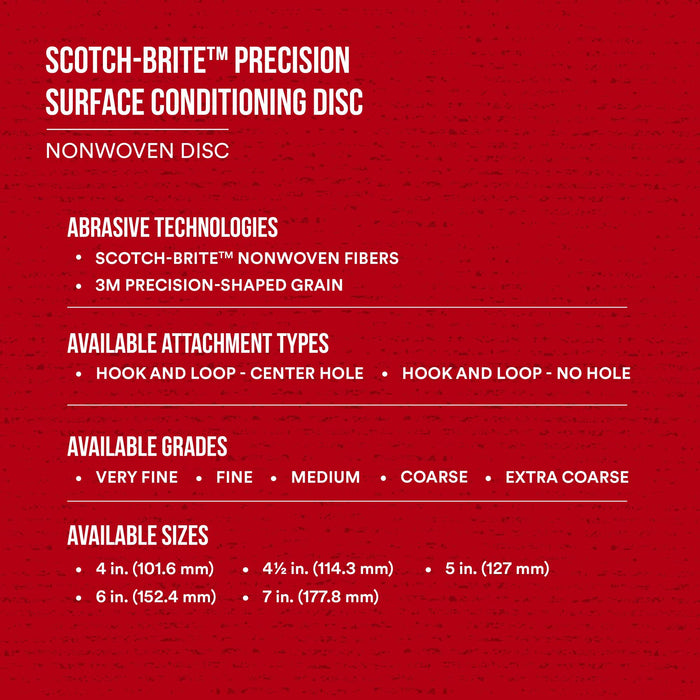 Scotch-Brite Precision Surface Conditioning Disc, PN-DH, Medium, 5 in x 7/8 in