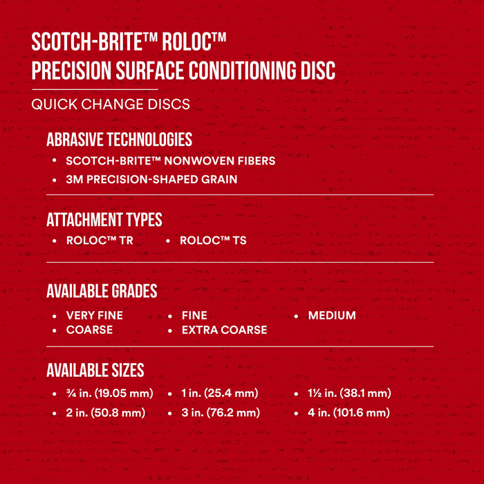 Scotch-Brite Roloc Precision Surface Conditioning Disc, PN-DR, Medium,
TR, 1 in