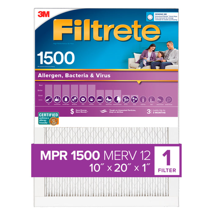 Filtrete High Performance Air Filter 1500 MPR 2007DC-4, 10 in x 20 in x 1 in