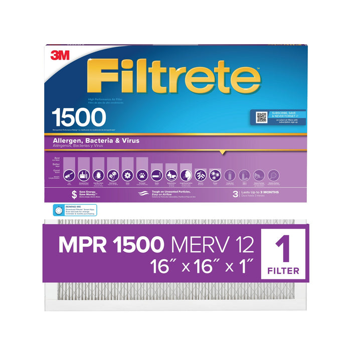 Filtrete High Performance Air Filter 1500 MPR 2016DC-4, 16 in x 16 in x 1 in