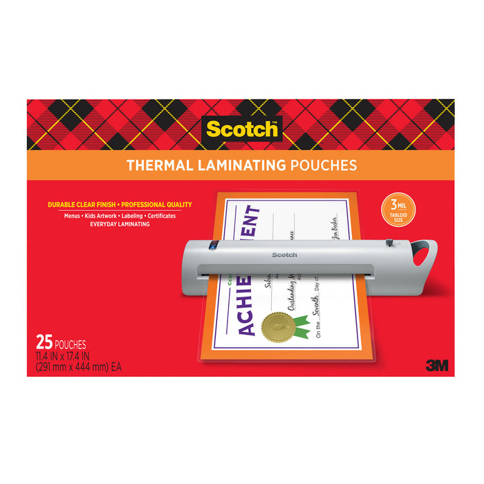 Scotch Laminating Pouches TP3856-25, 11.45 in x 17.48 in (290 mm x 443 mm)