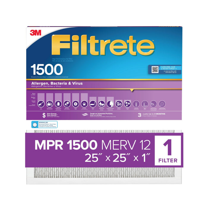 Filtrete High Performance Air Filter 1500 MPR 2015DC-4, 25 in x 25 in x 1 in