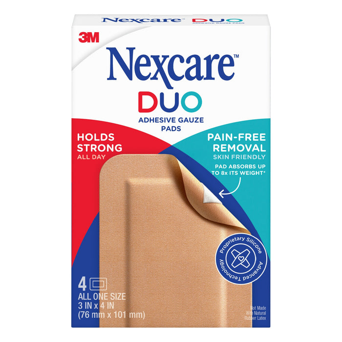 Nexcare Duo Adhesive Gauze Pads DSA34-4, 3 in x 4 in (76 mm x 101 mm)