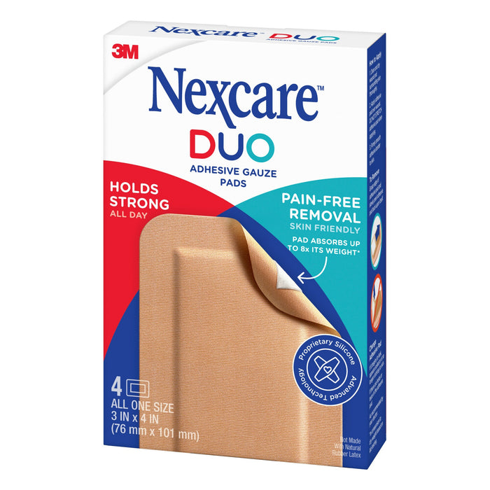 Nexcare Duo Adhesive Gauze Pads DSA34-4, 3 in x 4 in (76 mm x 101 mm)