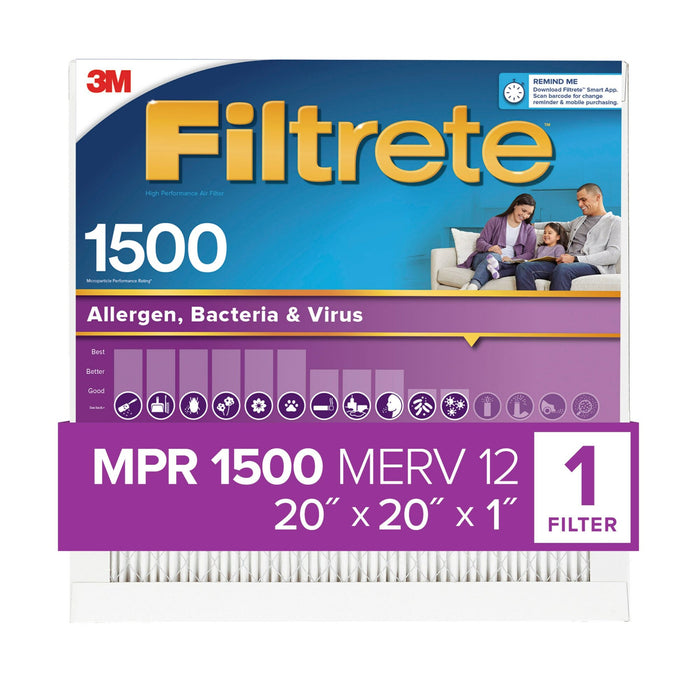 Filtrete High Performance Air Filter 1500 MPR 2002-4-HR, 20 in x 20 in x 1 in