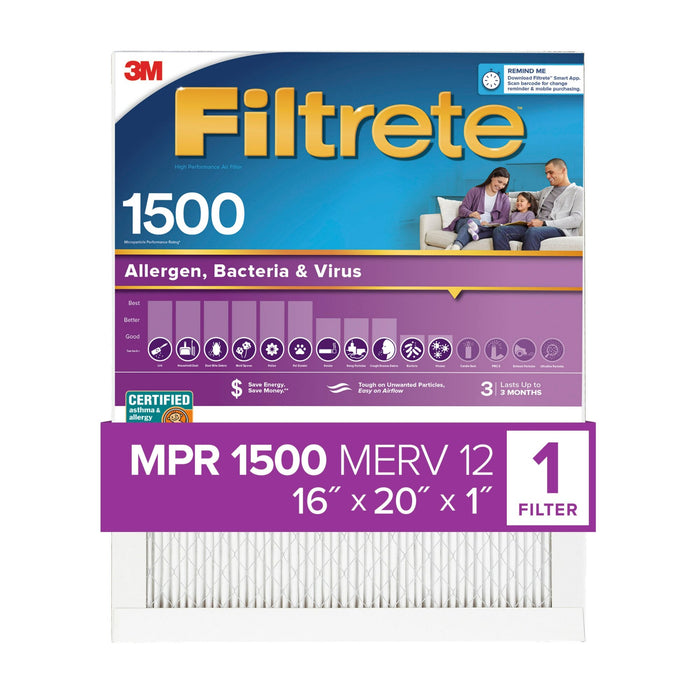 Filtrete High Performance Air Filter 1500 MPR 2000-4-HR, 16 in x 20 in x 1 in