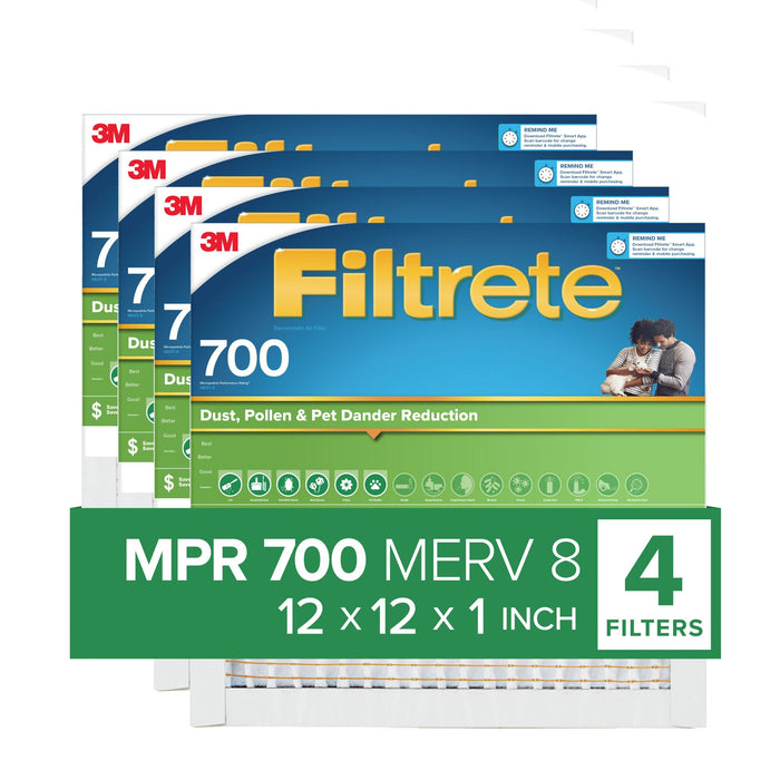 Filtrete Electrostatic Air Filter 700 MPR 710-4PK-1E, 12 in x 12 in x 1 in