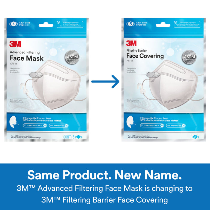 3M Filtering Barrier Face Covering AFFM-5-DC, One Size, 5 Pack
