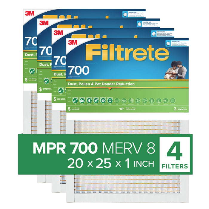 Filtrete Electrostatic Air Filter 700 MPR 703-4PK-1E, 20 in x 25 in x 1 in