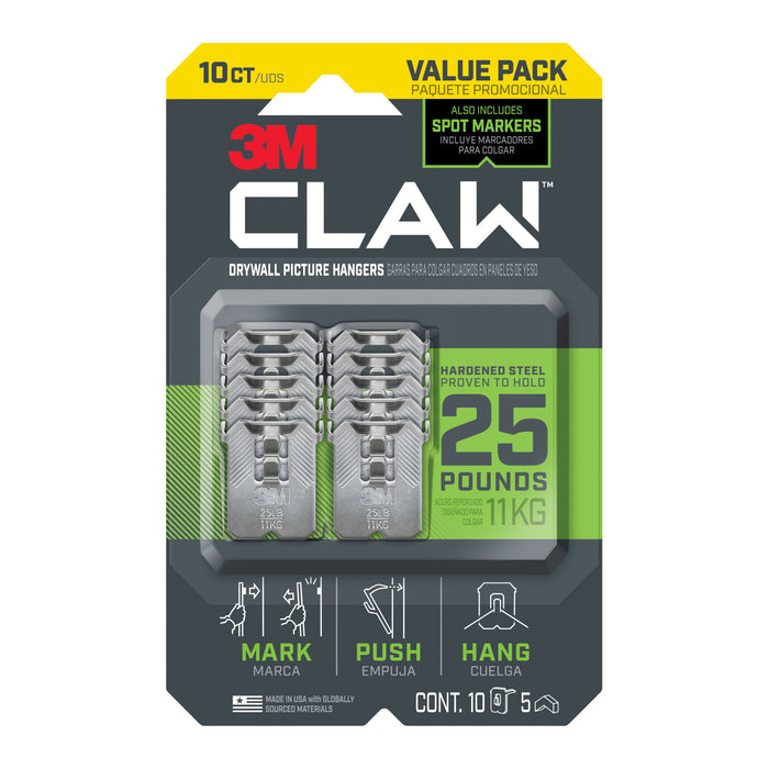 3M CLAW Drywall Picture Hangers 25lb with Temporary Spot Markers 3PH25M-10ES