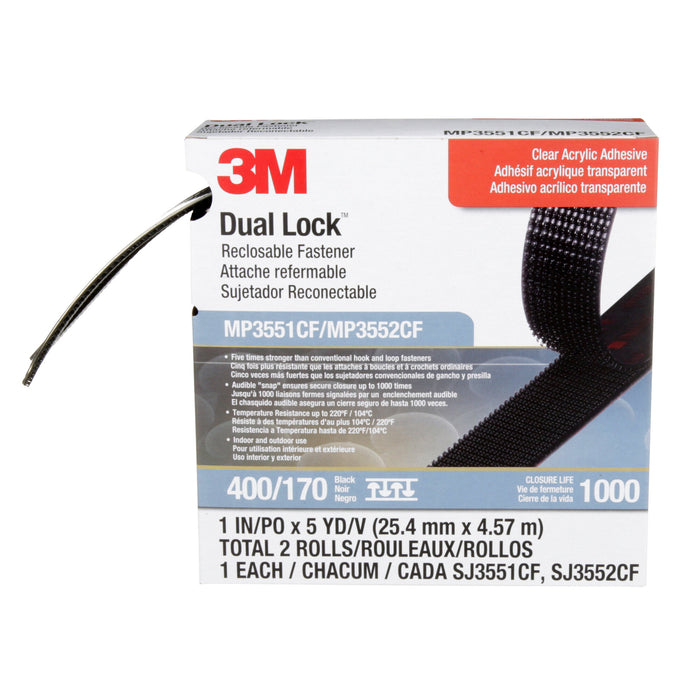 3M Dual Lock Reclosable Fastener MP3551CF/MP3552CF, Black, 1 in x 5 yd