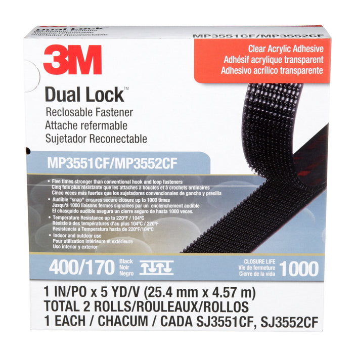 3M Dual Lock Reclosable Fastener MP3551CF/MP3552CF, Black, 1 in x 5 yd
