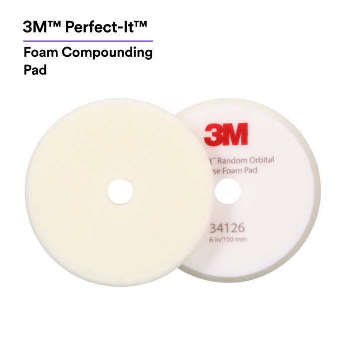 3M Perfect-It Random Orbital Foam Compounding Pad 34126, Coarse,White, 6 in
