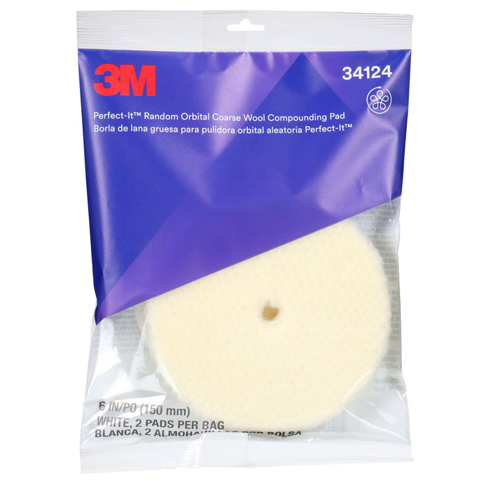 3M Perfect-It Random Orbital Wool Compounding Pad 34124, Coarse,White, 6 in