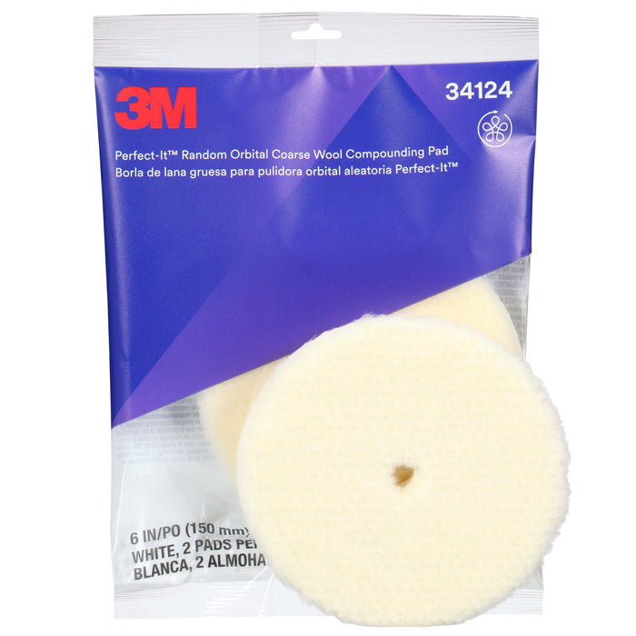 3M Perfect-It Random Orbital Wool Compounding Pad 34124, Coarse,White, 6 in