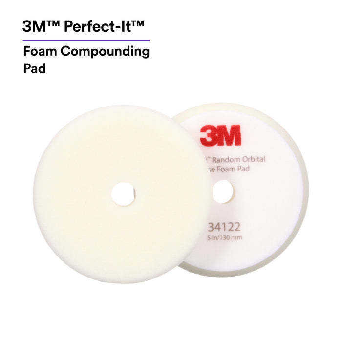 3M Perfect-It Random Orbital Foam Compounding Pad 34122, Coarse,White, 5 in