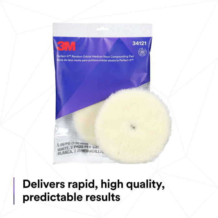 3M Perfect-It Random Orbital Wool Compounding Pad 34121, Medium,White, 5 in
