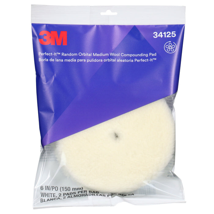 3M Perfect-It Random Orbital Wool Compounding Pad 34125, Medium,White, 6 in