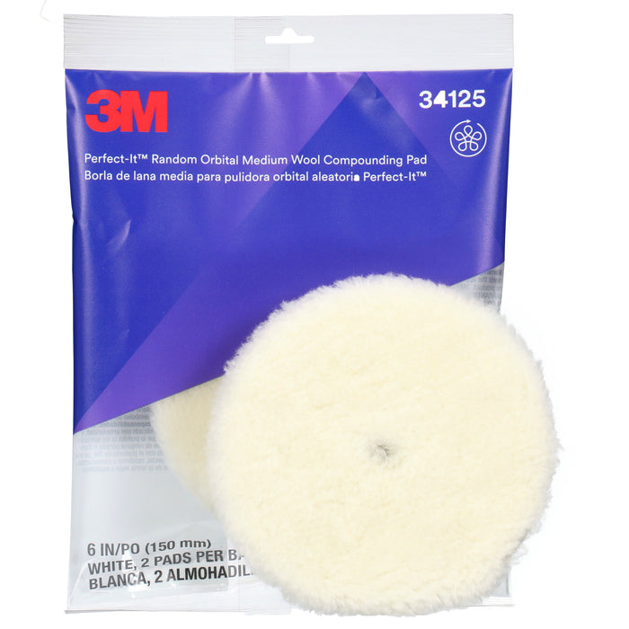 3M Perfect-It Random Orbital Wool Compounding Pad 34125, Medium,White, 6 in