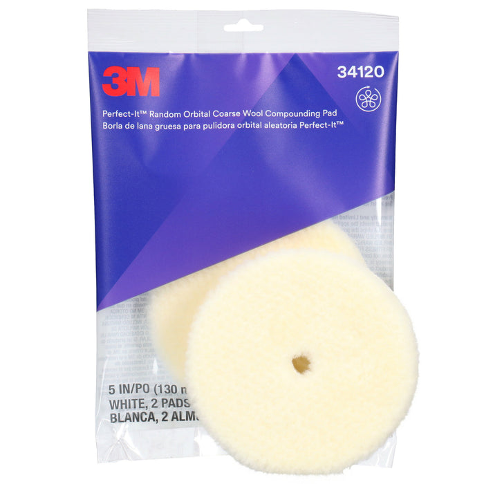 3M Perfect-It Random Orbital Wool Compounding Pad 34120, Coarse,White, 5 in