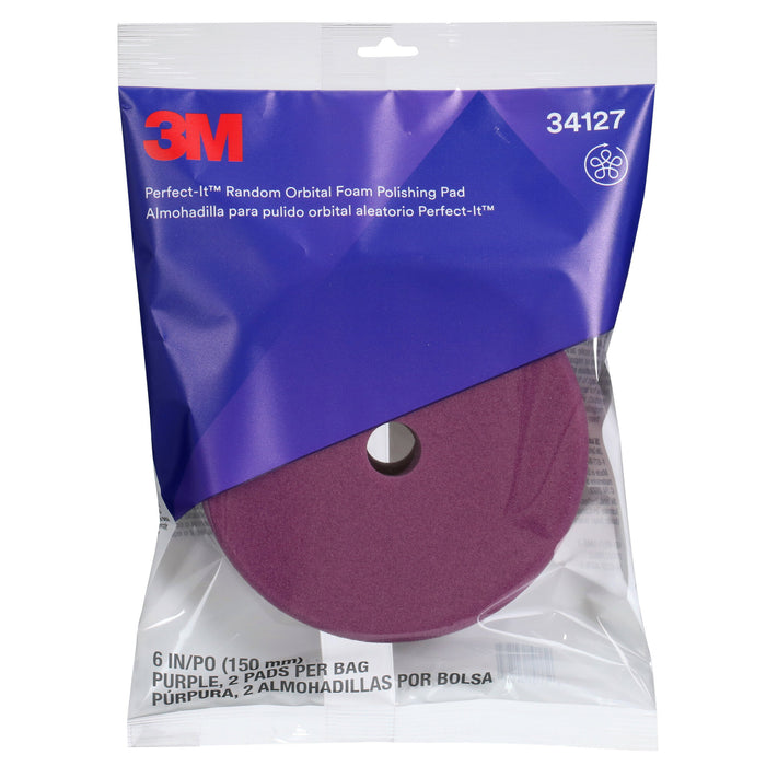 3M Perfect-It Random Orbital Foam Polishing Pad 34127, Fine, Purple, 6in