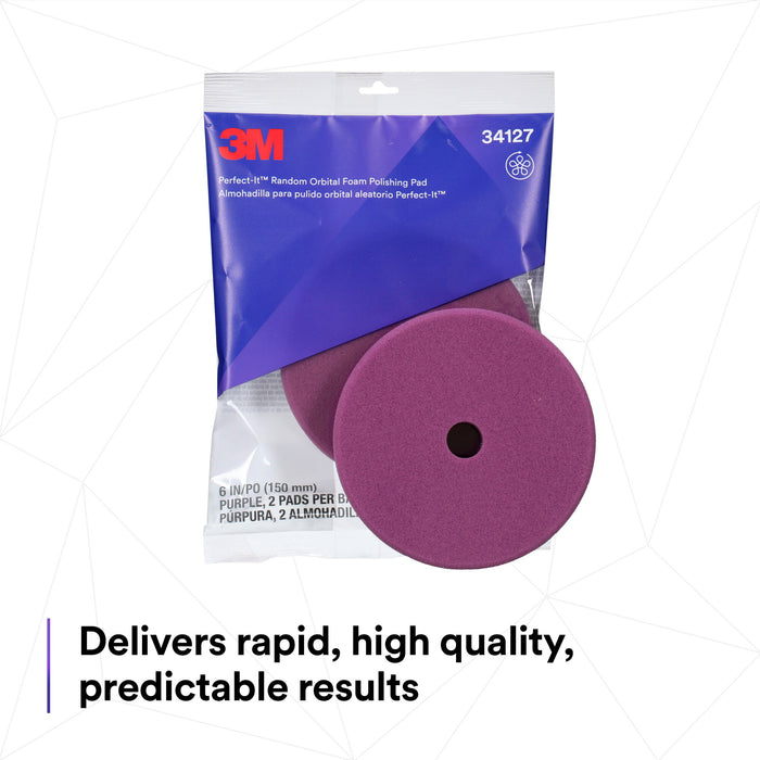 3M Perfect-It Random Orbital Foam Polishing Pad 34127, Fine, Purple, 6in