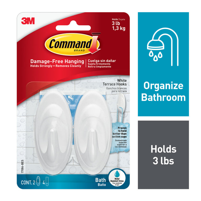 Command White Terrace Hook with Water-Resistant Strips 17086-BES