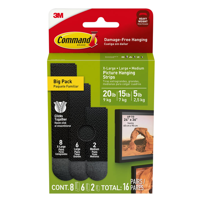 Command Black Picture Hanging Strip Mixed Pack 17218BLK-16ES, 16 Pairs