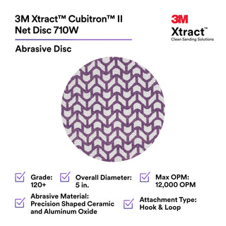 3M Xtract Cubitron II Net Disc 710W, 120+, 5 in x NH, Die 500X,
50/Carton