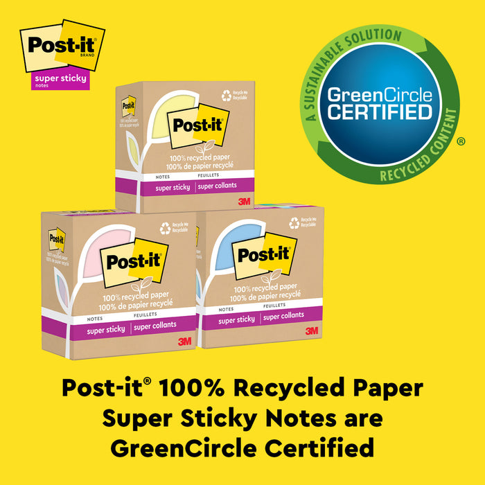 Post-it® Super Sticky Recycled Notes 675R-3SST, 4 in x 4 in (101 mm x 101 mm)