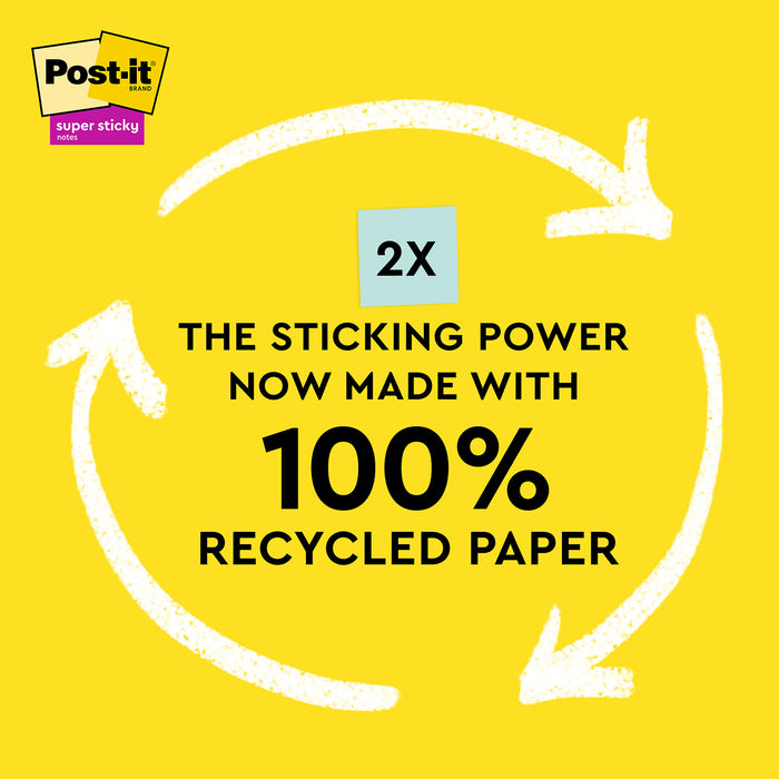 Post-it® Super Sticky Recycled Notes 654R-12SST, 3 in x 3 in (76 mm x 76 mm)