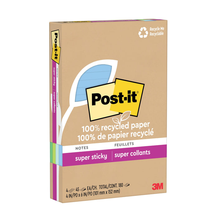 Post-it® Super Sticky Recycled Notes 4621R-4SST, 4 in x 6 in (101 mm x 152 mm)