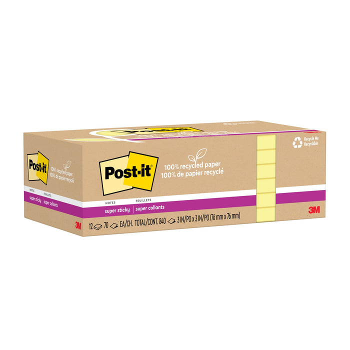 Post-it® Notes 654R-12SSCY, 3 in x 3 in (76 mm x 76 mm)