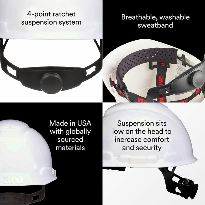 3M SecureFit Hard Hat CHH-R-W6-SL, Cap Style with Ratchet Adjustment, White
