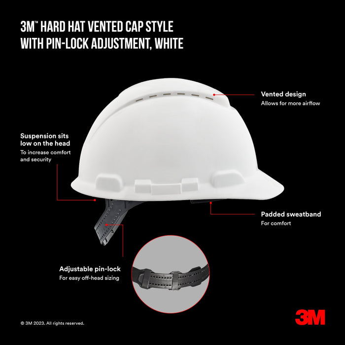 3M Vented Hard Hat CHHWH1-V-12-DC, with PinLock Adjustment, White