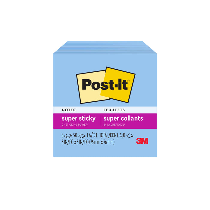 Post-it® Super Sticky Notes 654-5SSBW, 3 in x 3 in (76 mm x 76 mm)